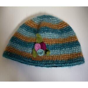 KuSan Striped Beanie Wool Blue Hand Knit Crochet Hats Sherpa Bucket Hat